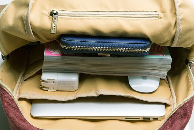 Kinmac Canvas Backpack with Massage Cushioned Straps,Travel Outdoor Backpack (Wine-Bohemian)