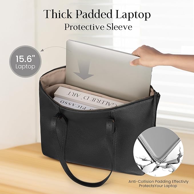 befen Genuine Leather Tote Bag for Women Large Work Tote Purse with Zipper Leather Shoulder Handbags with Adjustable Strap