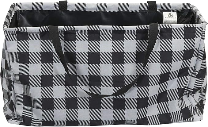 Household Essentials Large Canvas Utility Tote Bag with Handles | Collapsible Storage Basket for Laundry, Groceries, College, Beach, Car & More | Water-Resistant Lining | 11"x22"x13"
