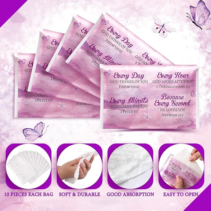 Sinmoe 60 Pack Pocket Tissues Travel Packs Christian Travel Tissues 3 Ply Pocket Size for Guests Mini Wallet Facial Napkin for Breast Cancer Wedding Xmas Graduation(Cloudy)