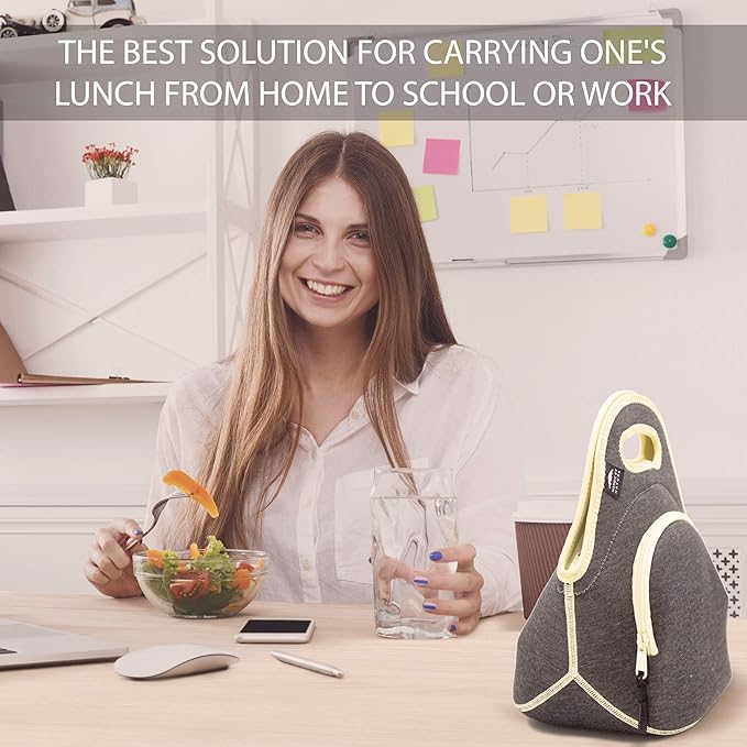 Nordic By Nature Lunch Bags For Women & Lunch Boxes For Kids Premium Insulated Lunch Box Extra Thick Neoprene, Soft Cotton Feel, Premium Stitching, Outside Pocket, Washable (M) Yellow