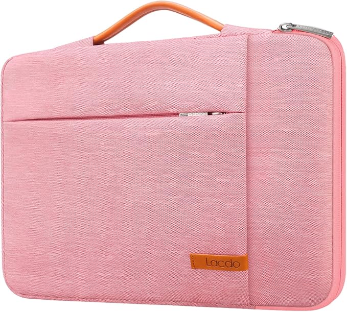 Lacdo 360° Protective Laptop Sleeve Case for 14 inch New MacBook Pro M4/M3/M2/M1 Chips Pro Max A3112 A3401 A3185 A2918 A2992 A2779 2024-2021 | 13.8" Surface Laptop 7th Copilot+PC Computer Bag, Peach