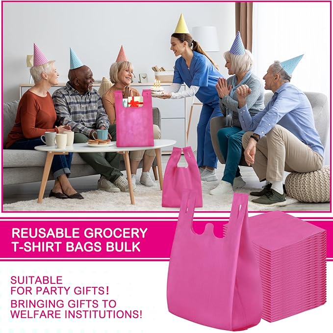 Windyun Large Grocery T-shirt Bags Bulk Reusable Non Woven Shopping Bag Foldable Gift Tote with Handle, 21x11x6 Inch