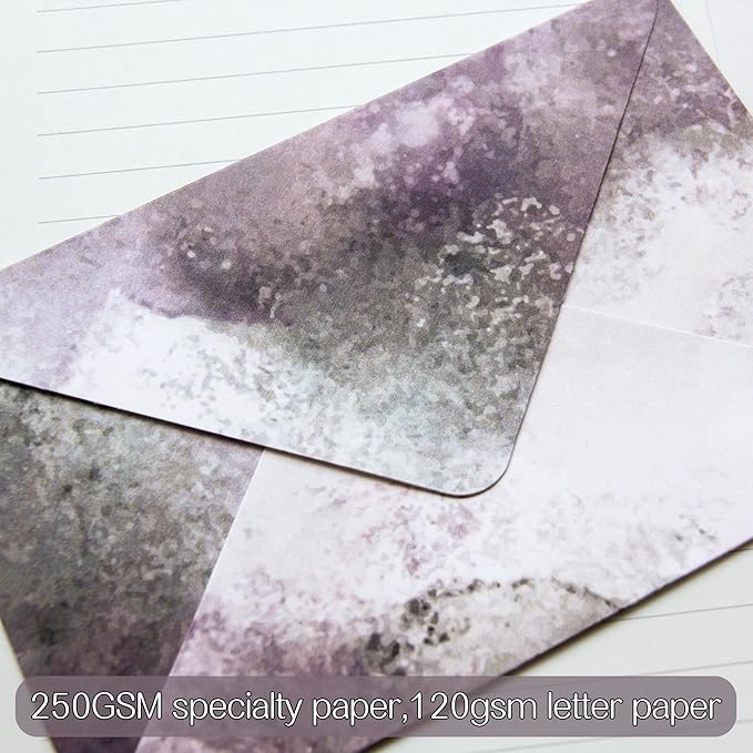 Tuhangcc Stationary Paper Set Minimalism - Hand Blended Colors, 12 Envelopes (4x6 in) & 24 Lined Paper for Wedding Love Letters, Invitations, Anniversaries (Smoky Lavender)