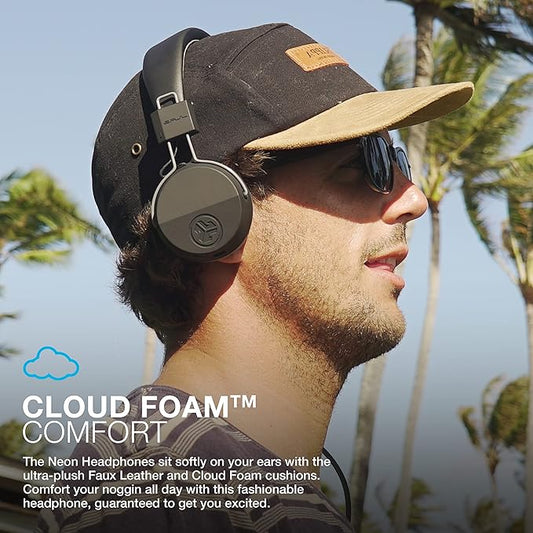 JLab Neon Folding On-Ear Headphones, Black, Wired Headphones, Tangle Free Cord, Noise Isolation, 40mm Neodymium Drivers, C3 Sound (Crystal Clear Clarity)