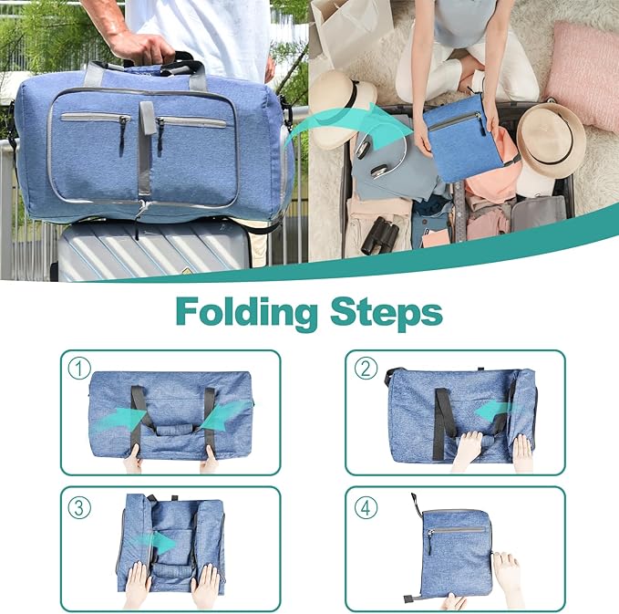 Dimayar 85L Travel Duffle Bag for Men Women - Foldable Duffel Bag with Shoes Compartment - Overnight Bags Waterproof & Tear Resistant(Blue)