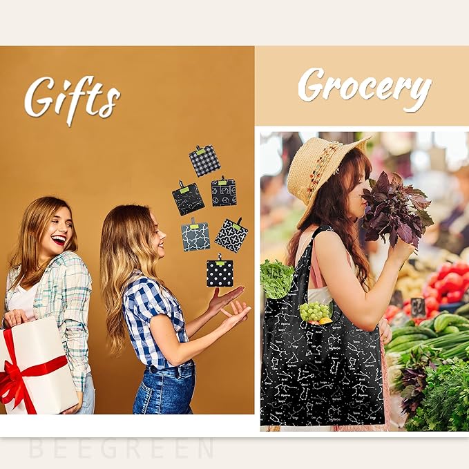 BeeGreen Reusable Shopping Bags for Groceries Reusable Gifts Bag - Grocery Bags Foldable 6 Pack Cute Holiday Cloth Bags With Handles - Large Tote Bag Bulk Heavy Duty Polyester Washable Geometry