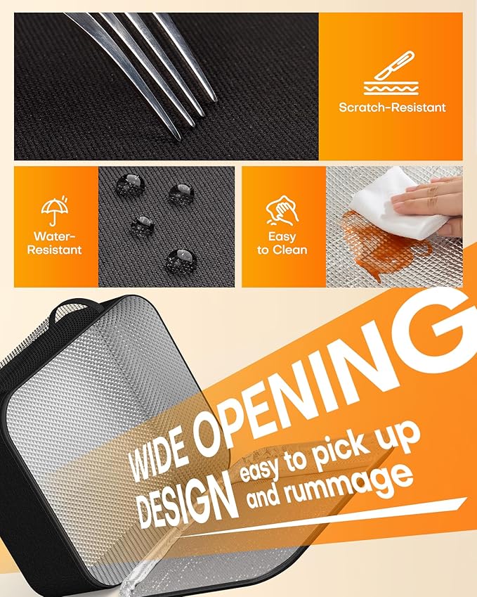 HOTOR Lunch Bag for Men & Women - Large Capacity Insulated Lunch Bag with Mutiple Pockets, Easy-Carrying, Wear-Resistant Cooler Lunch Box for Office, Picnic, Black, 9.06" x 4.33" x 10.63"