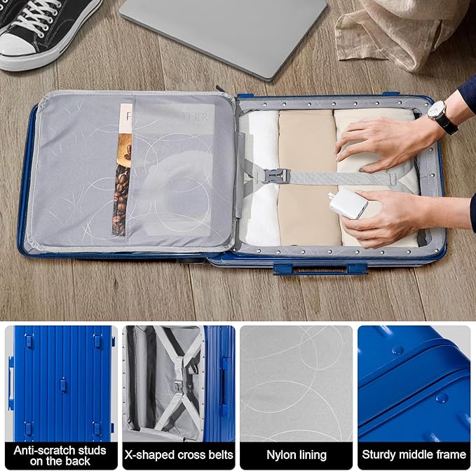 Joyway Hardshell Carry on Luggage with Front Pocket, Lightweight Hardside 20 Inch Suitcase with Spinner Wheels and TSA Lock (Blue, Carry on Luggage-20 Inch)