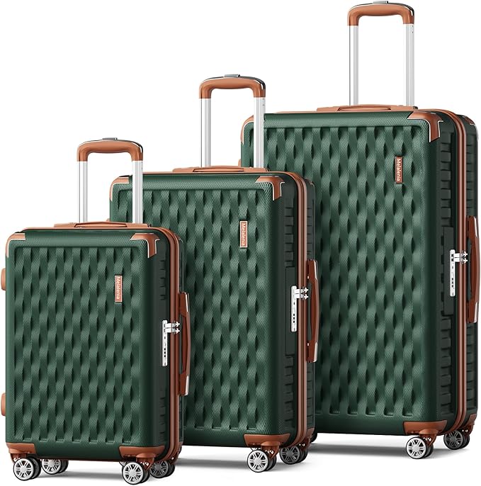 Melalenia Luggage Sets 3 Piece, Hard Shell Carry on Suitcase with Spinner Wheels and TSA Lock, Travel Lightweight Luggage Set for Women, Green Brown