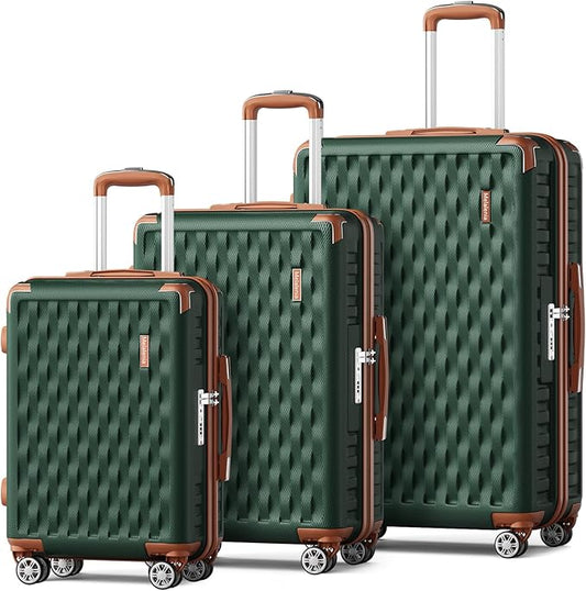 Melalenia Luggage Sets 3 Piece, Hard Shell Carry on Suitcase with Spinner Wheels and TSA Lock, Travel Lightweight Luggage Set for Women, Green Brown