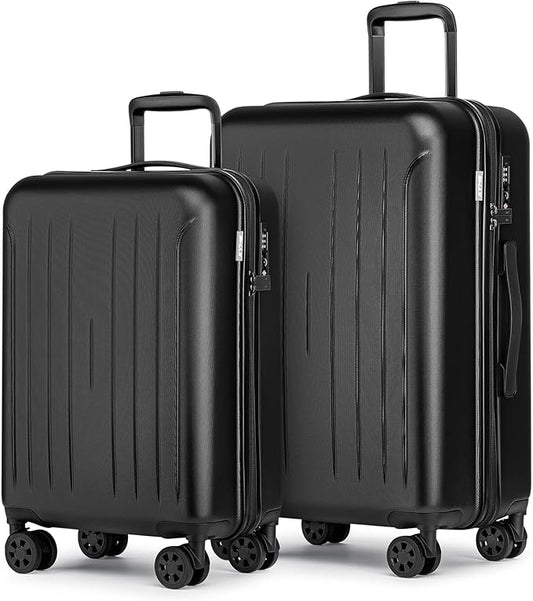 KYME Suitcase Hardshell With Double Spinner Wheels, PC+ABS TSA Lock Travel Luggage (Black, 2Pcs Set(20"/24"))