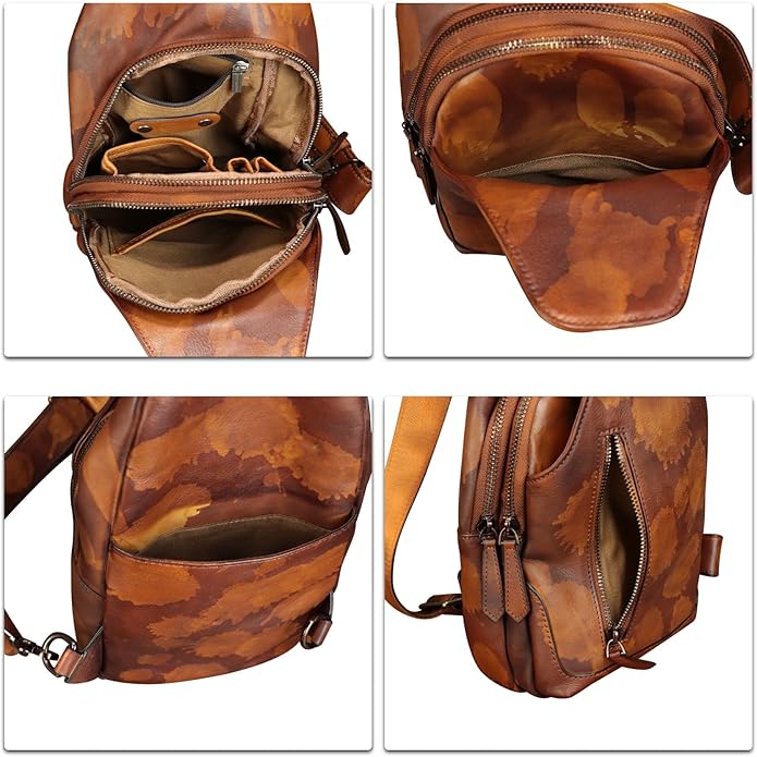 Genuine Leather Sling Bag for Women and Men Vintage Handmade Leather Sling Backpack Fashion Crossbody Bag Chest Purse
