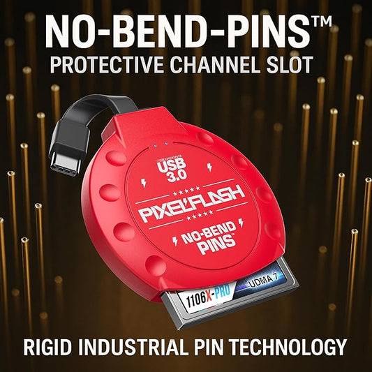 PixelFlash CF Card Reader USB C (Red) - Compact Flash Memory Card Reader with Cabled Type-C USB 3.1, 5GB/s File Transfer, No-Bend Pins Technology, Supports UDMA-7, Anti-Slip & Anti-Scratch Exterior