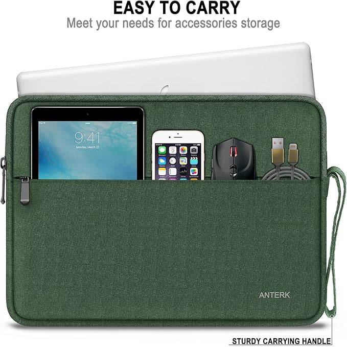 Laptop Case Bag 14 Inch, Water Resistant Traveling Computer Cover with Handle, Shockproof Protective Carrying Laptop Sleeve Compatible for 14 Inch MacBook Air/Pro, HP, Dell, Lenovo, Green