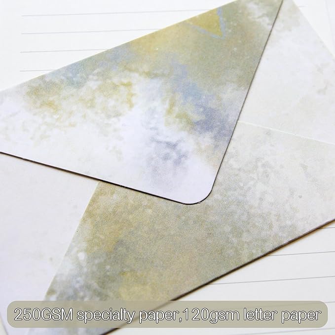 Tuhangcc Stationary Paper Set Minimalism- Hand Blended Colors,12 Envelopes (4x6 in) & 24 Lined Paper for Wedding Love Letters, Invitations, Anniversaries (Champagne Gold)