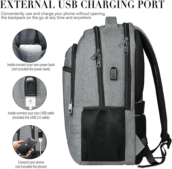 BIKROD 45L Extra Large Travel Laptop Backpack for Men and Women, Carry on Back Pack with USB Charging Port Fit 18.4 IN Laptop, Grey, Gift