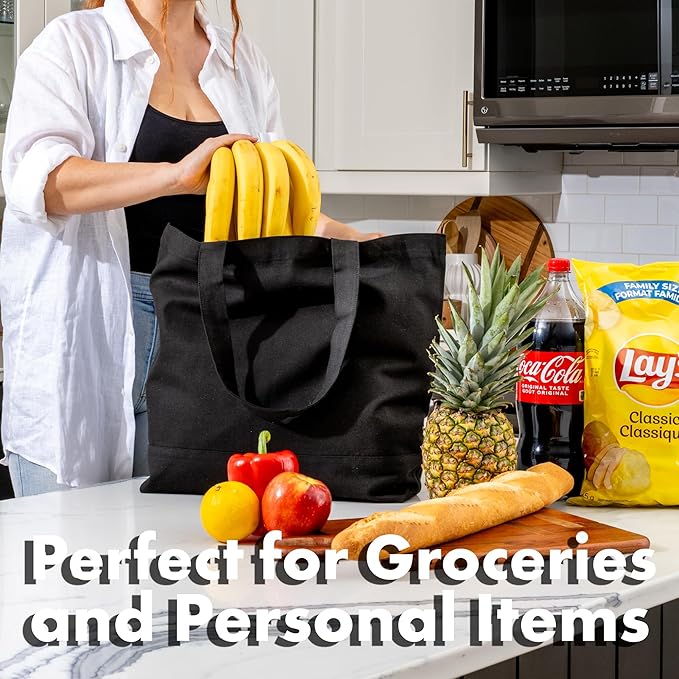 Carrywell |Not Made in China| 3 Pack Cotton Tote Bags, Reusable Grocery Shopping Bag, Durable 13oz Organic Cloth w/Handles