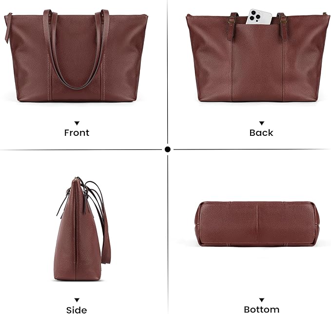 befen Genuine Leather Tote Bag for Women Large Work Tote Purse with Zipper Leather Shoulder Handbags with Adjustable Strap