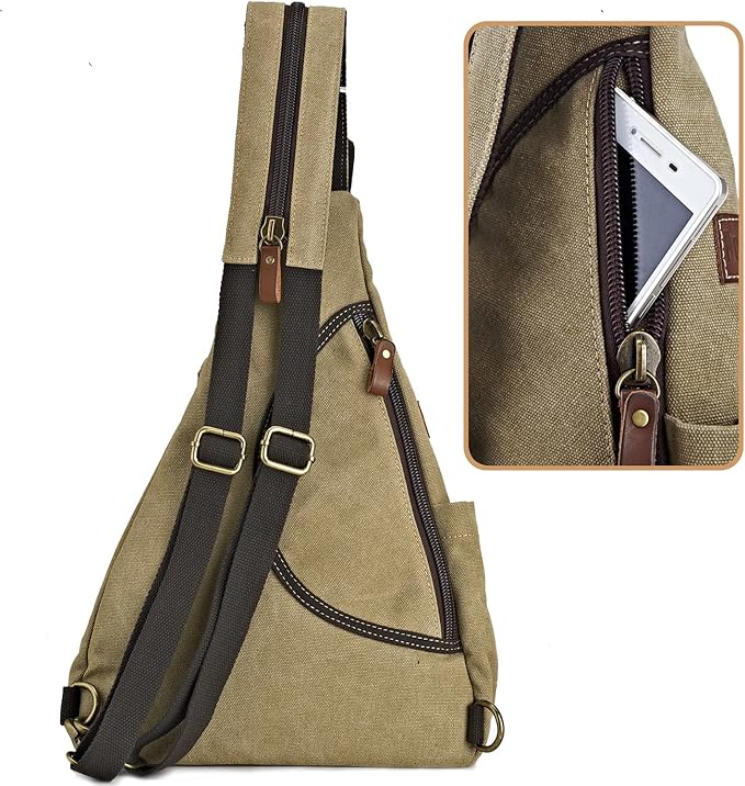 Canvas Sling Bag Convertible Crossbody Chest Bag Shoulder Backpack Daypack for Men Women Outdoor Cycling Travel