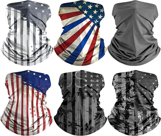 HONGTEYA 6 Pack Neck Gaiter Face Mask: Breathable Windproof Face Cover Balaclava High Elastic Earloop Bandana for Men Women
