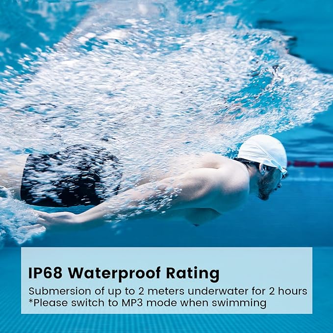 Run Plus Bone Conduction Headphones, Open-Ear Bluetooth Headphones, 32GB MP3 Player, IP68 Waterproof Swimming Earbuds, Deep Bass, Secure Fit for Running, Gym and Daily Use, Black