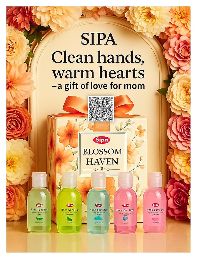 SIPA Hand Sanitizer 1.69 oz/ 50 ml, Gift Box, 8 Scent, Travel Size, Flip Cap Bottle each, Refreshing Soothing Gel with Aloe, and Vitamin E (Pack of 16)