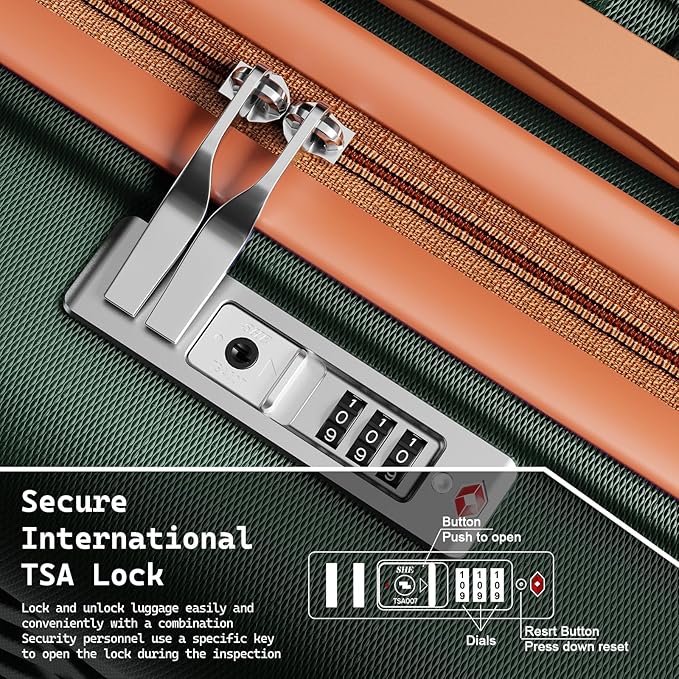 Melalenia Luggage Set 4 Piece Carry On, Hardside Suitcase with TSA Lock and Spinner Wheels, Carry-On Ailline Approved, Green Brown