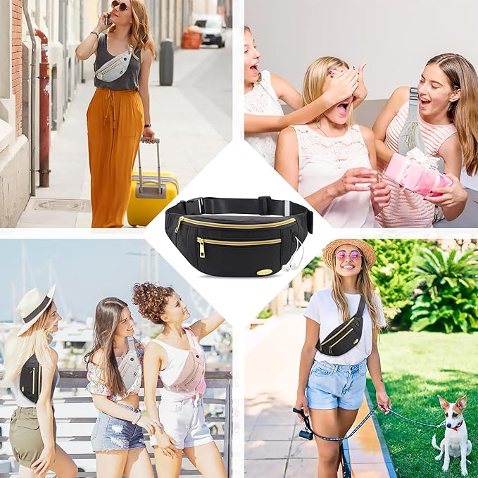 Entchin Fanny Pack for Women Men,Crossbody Belt Bag with 4-Zipper Pockets,Adjustable Waist Bag Pack,One of the Most Popular Travel Essential Gifts for Walking,Traveling,Cycling