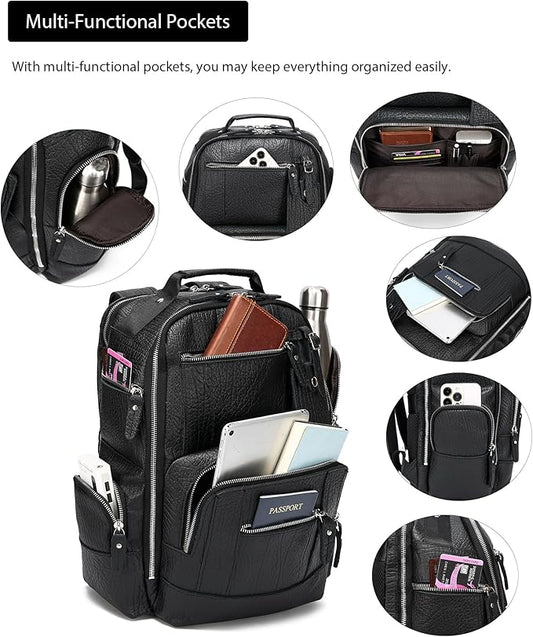 LANNSYNE Vintage Genuine Leather Backpack for men, 15.6" Laptop Backpack Travel Camping 24L Rucksack