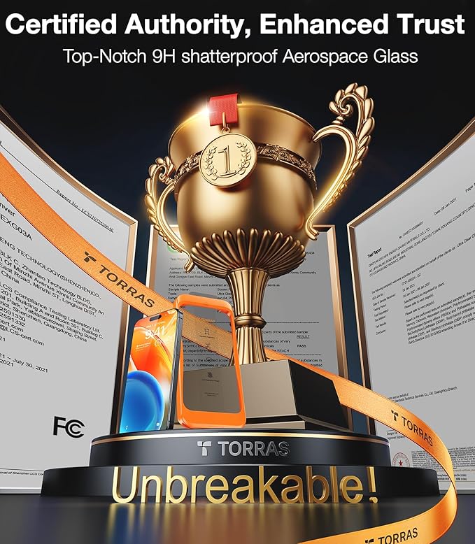 TORRAS Military-Grade Screen Protector for iPhone 15 Pro Max [9H+ Aerospace Tempered Glass＆12FT Shatterproof ] One-Step Installation Full Coverage Fit Bubble Free Top-Notch Protection, 2 Pack