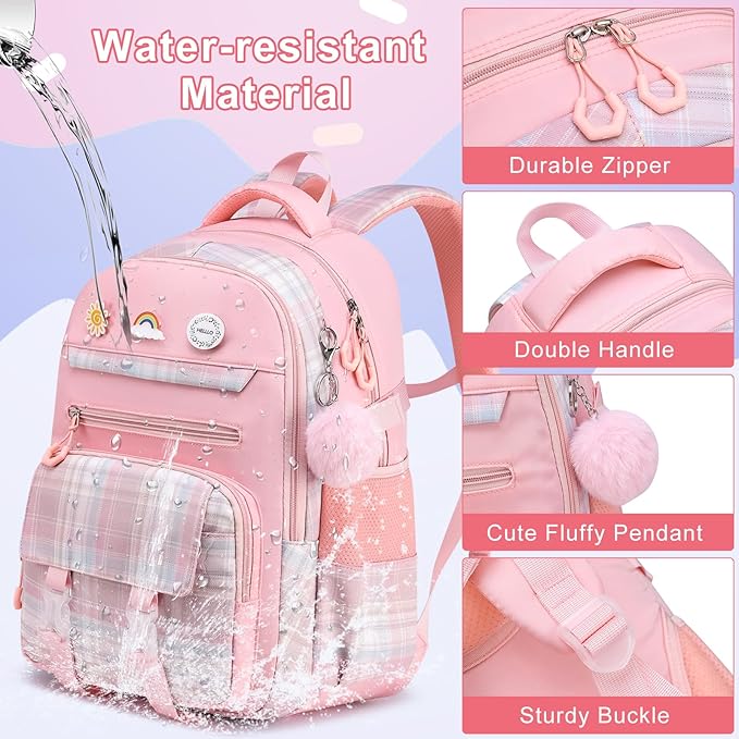 MOMUVO Girls Backpack with Lunch Box, Kids Backpack with Lunch Box, School Bags for Girls Kindergarten Elementary Preschool Middle School