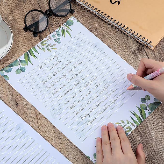 72 Pcs Leaf Theme Paper Stationery Set 36 Greenery Letterhead Paper with 36 Matching Envelope Leaves Lined Paper for Letter Elegant Letter Paper (Fresh Style,8.5 x 11 Inch, 9.5 x 4.13 Inch)