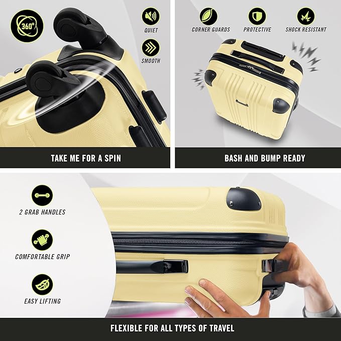 Kenneth Cole REACTION Bounds Lightweight Hardshell 4-Wheel Spinner Luggage, Pale Banana, 2-Piece Set (20" & 28")