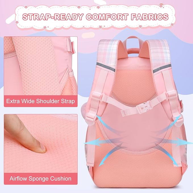 MOMUVO Girls Backpack with Lunch Box, Kids Backpack with Lunch Box, School Bags for Girls Kindergarten Elementary Preschool Middle School