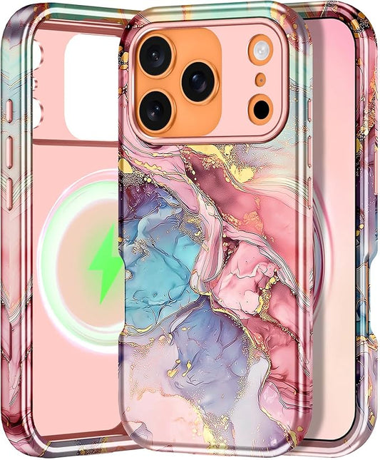 Btscase for iPhone 17 Pro Max Case [Compatible with Magsafe] [Military-Grade Drop Protection] Slim Anti-Scratch Smooth Touch TPU Bumper Shockproof Magnetic Phone Case for Women Girls Men, Rose Gold