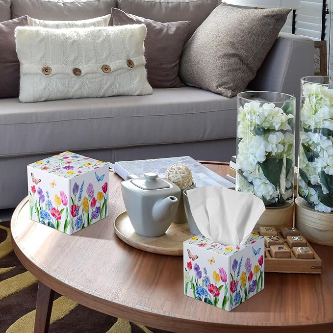 12 Pack Facial Tissues Cube Face Boxes 600 Sheets 3 Ply Small Square Tissues Bulk for Car Bedroom Supplies(Tulips)
