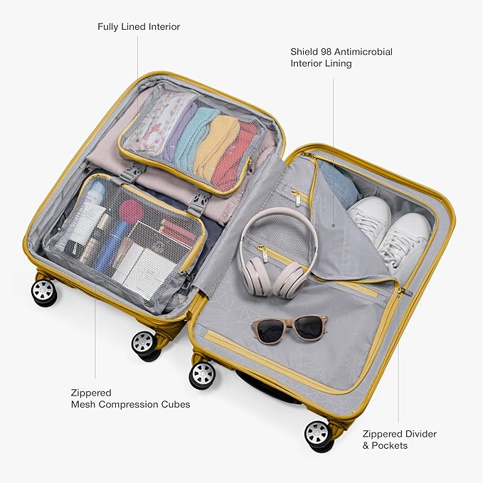 Traveler's Choice Pagosa Indestructible Hardshell Expandable Spinner Luggage, Yellow, 22-Inch Carry-on