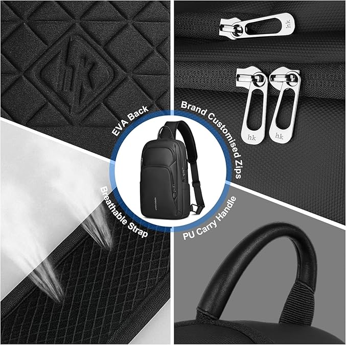 hk Sling Bag for Men with water bottles – Lightweight Waterproof Crossbody Bag with Tablet Pocket, Small Anti Theft Shoulder Bag with USB Charging Port for Daily Commute and Travel