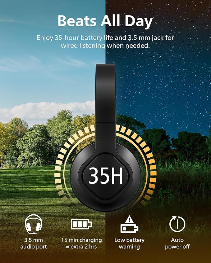 Philips A4216 Wireless Headphones, Over-Ear Bluetooth Headphones with Powerful Bass, Sound, 40 mm Drivers, 35 Hours Battery, Fast Charging,230g Lightweight, Washable/Cooling Ear-Cup, IP55, Black