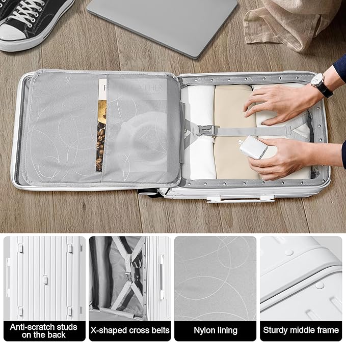 Joyway Hardshell Carry on Luggage with Front Pocket, Lightweight Hardside 20 Inch Suitcase with Spinner Wheels and TSA Lock (White, Carry on Luggage-20 Inch)