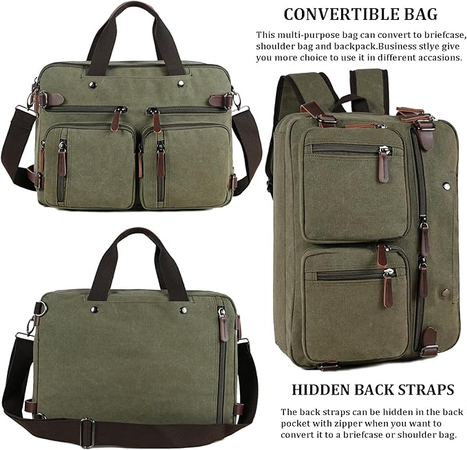 3 in 1 Convertible Laptop Backpack, 17.3 inch Messenger Bag for Men, Work Briefcase Travel Computer Bag for Men Women (Green, 17.3 Inch)