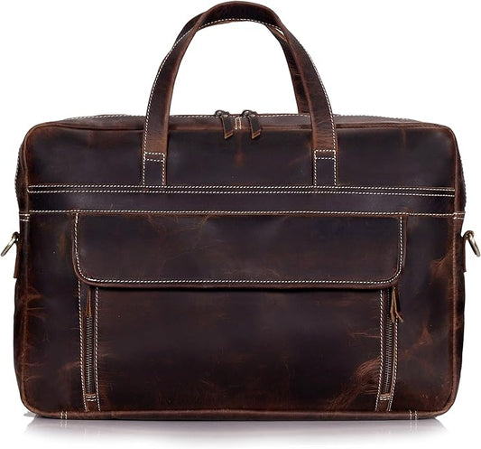 HLC 18 Inch Full Grain Leather Briefcase messenger shoulder bags for men and women