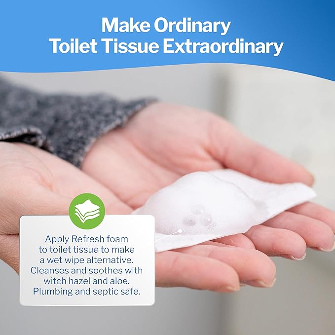 Refresh Liquid Wipe Free: Toilet Paper Foam. Eco-Friendly Flushable Wet Wipe Alternative for Sensitive Skin. Cleanses and Soothes with Witch Hazel and Aloe. Plumbing Safe. 50ml (1.69 Fl Oz) 3 Pack.…