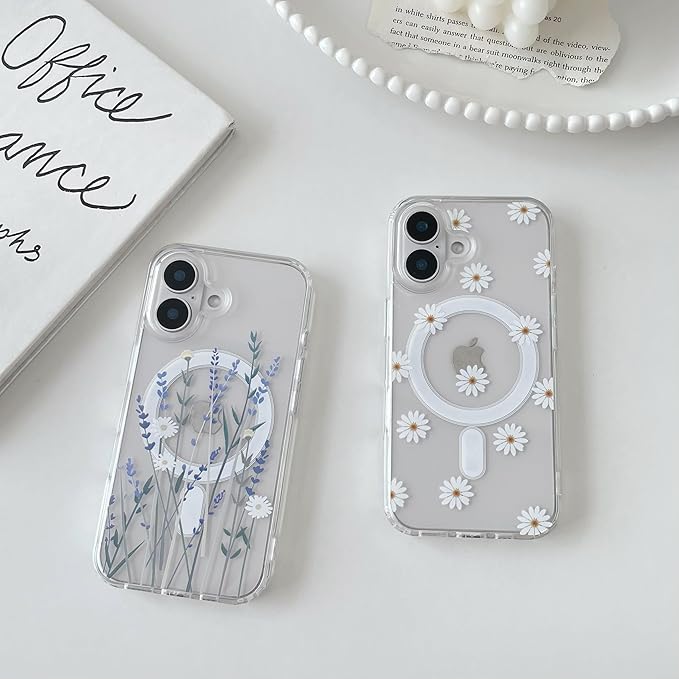ZTOFERA for iPhone 16 Magnetic Case Compatible with Magsafe,Aesthetic Floral Pattern Design Cute for Girl Women,Anti-Drop Protective Hard Phone Cover for iPhone 16-Lavender
