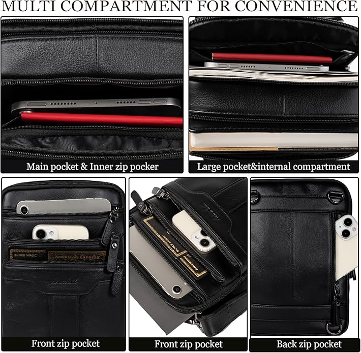 Leather Messenger Bag for Men, Small Leather Sling Shoulder Bag Messenger Pack for Men, Man Purse