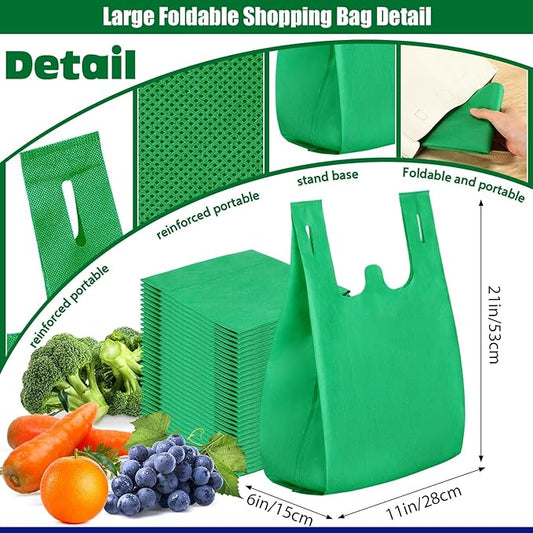 Windyun Large Grocery T-shirt Bags Bulk Reusable Non Woven Shopping Bag Foldable Gift Tote with Handle, 21x11x6 Inch