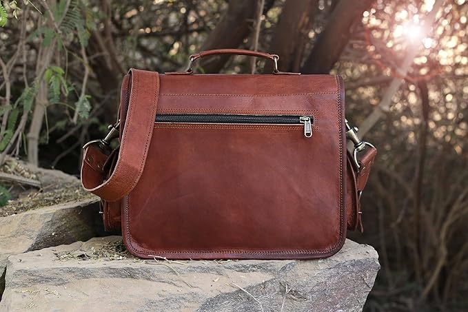 cuero Leather Messenger Bag for Men & Women, 12 Inch Laptop Crossbody, Vintage Handmade Leather Unisex Shoulder Satchel Bag, Full Grain Business Briefcase for iPad/Office/Work/Travel - Brown