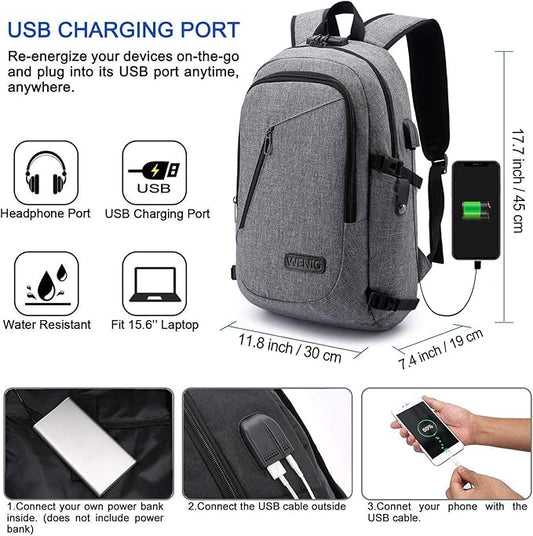 Laptop Backpack,Business Travel Anti Theft Backpack for Men Women with USB Charging Port,Slim Durable Water Resistant Computer Backpack Fits 15.6 Inch Laptop Notebook,Grey