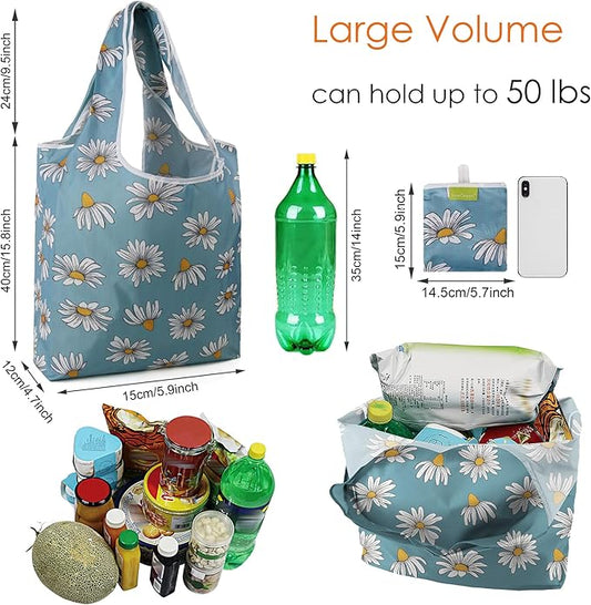 BeeGreen Reusable Grocery Bags Foldable Reusable Gift Bags Shopping Bag With Handles Polyester Grocery Tote Bulk Travel Tote Bag For Women Cloth Shopping Basket Washable Holiday Travel